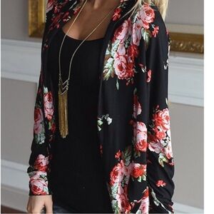 Rose Floral Black Cardigan